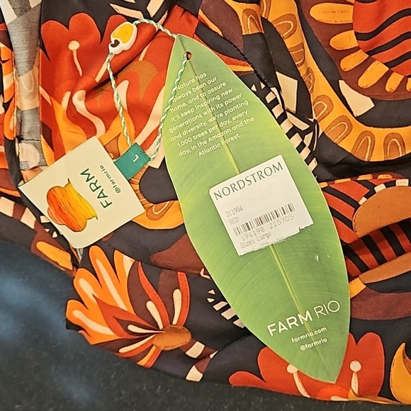 💕FARM RIO💕 Nature Beauty Red Scarf Backless Midi Dress ~ Large L NWT - Picture 16 of 16